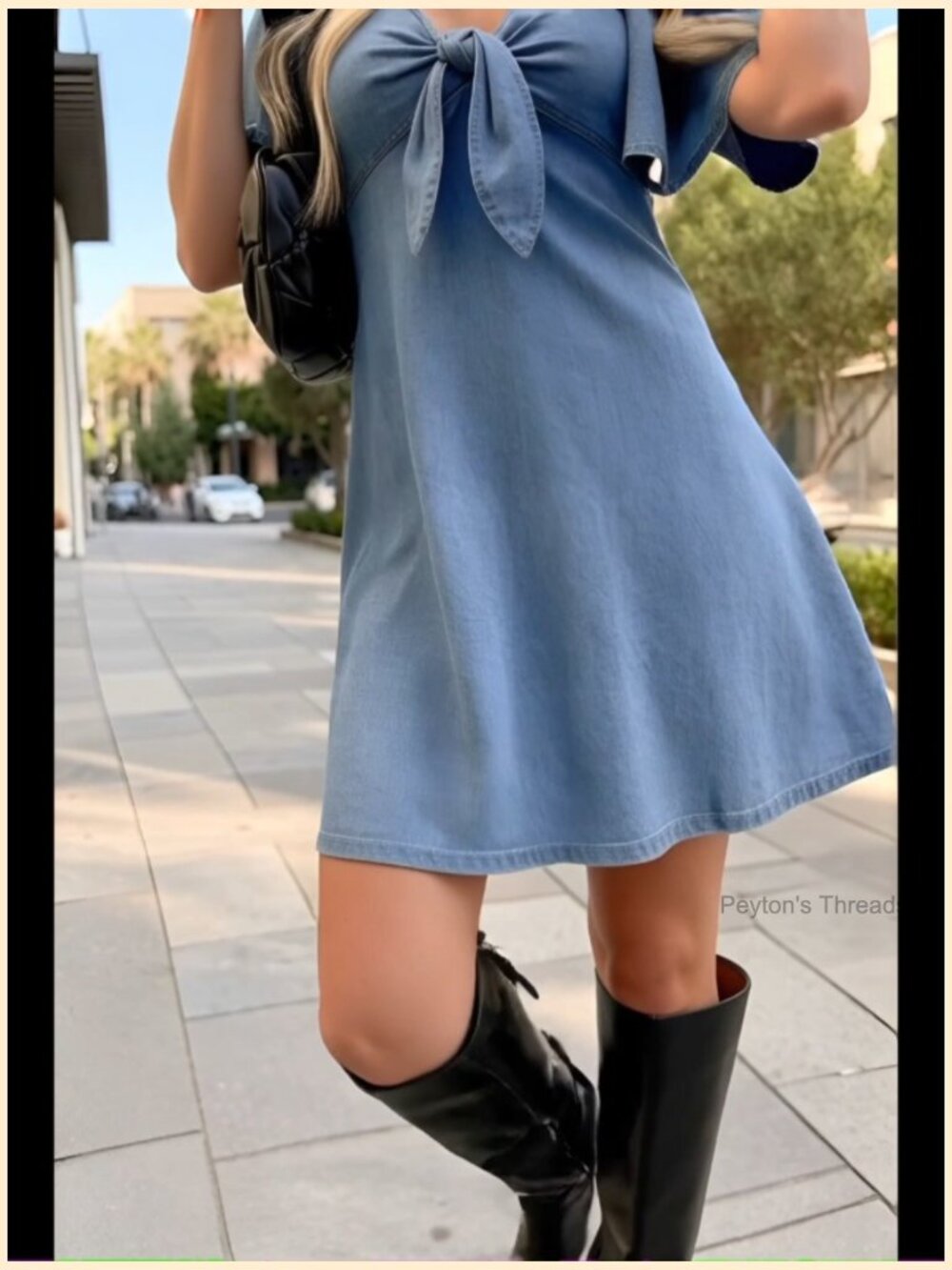Tie Front Flutter Sleeve Fit & Flare Denim Dress Casual - Picture 7 of 7